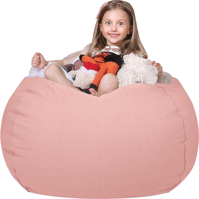 WEKAPO Stuffed Animal Storage Bean Bag Chair Cover for Kids | Stuffable Zipper Beanbag for Organizing Children Plush Toys Large Premium Cotton Canvas (Solid Pink, XX-Large) by Wekapo