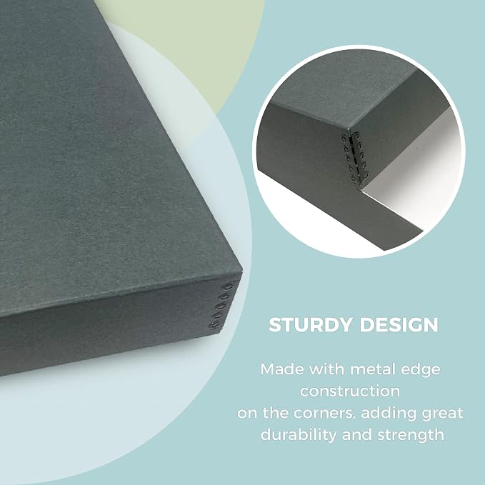 Golden State Art, Archival Storage Box, Gray, 16.75x20.75x3 Inch, Pack of 2 | Acid-Free Museum Box with Metal Edge Corner, for Storing Artwork Photos Documents Prints Arts And Crafts - Image 4