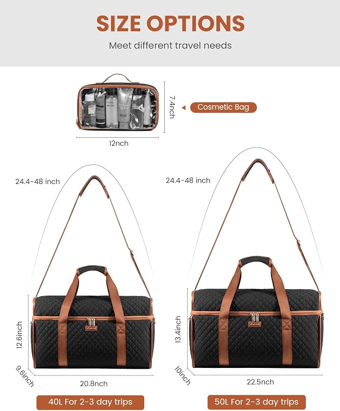 LOVEVOOK Travel Duffle Bag - Weekender & Overnight Bag with Toiletry & Wet Pocket, Carry-On Size, 3pc Set - Image 5