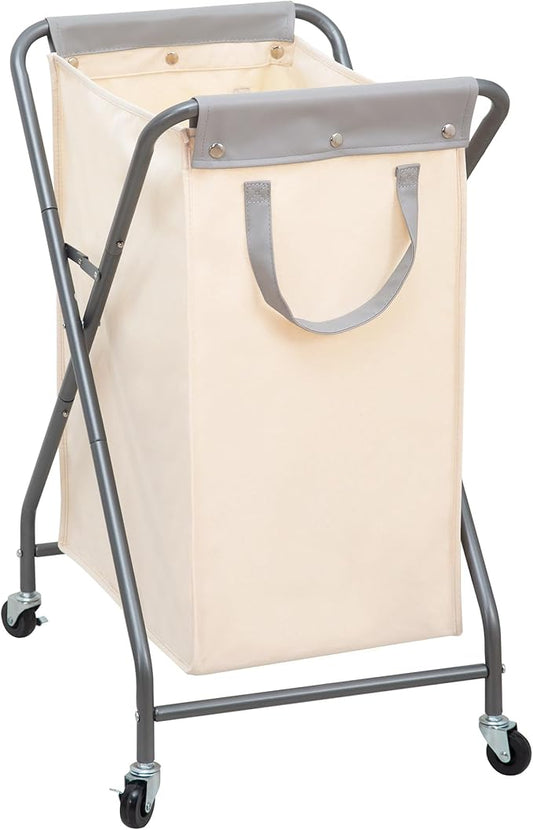 STORAGE MANIAC Collapsible Laundry Hamper with Wheels, Rolling Laundry Basket, Heavy Duty Cloth Sorter with Removable Bag, Folding X Frame Clothes Organizer Cart for Easy to Store, 1 Section by STORAGEMANIAC