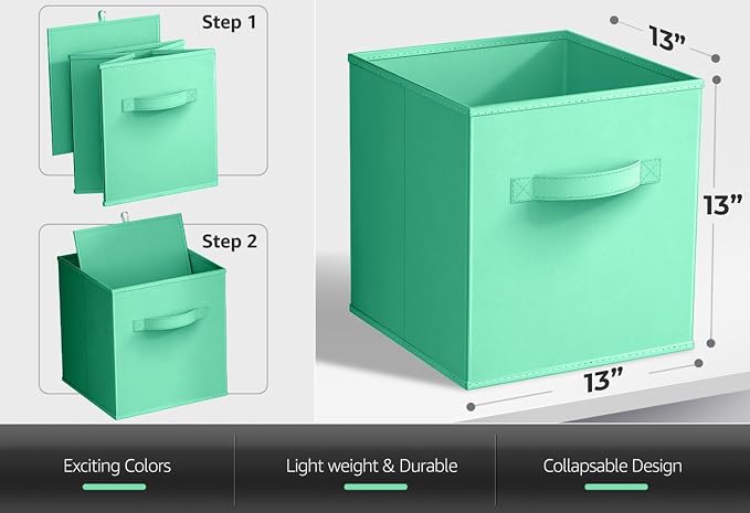 Sorbus Fabric Storage Cubes - 6 Foldable Storage Bins for Organizing Pantry, Cubbies, Toy Box - Clothes Storage & Closet Organizer - 13 Inch Collapsible Cube Baskets for Shelves with Handle - Image 2