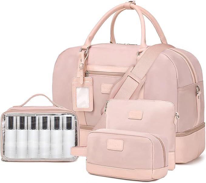 4PCS Weekender Bags for Women Large Overnight Weekend Travel Duffel Bags | Travel Bag Carry-on Tote Hospital Bag with Shoe Compartment Crossbody Toiletry Bag for Travel Business Gym Water Resistant by Wogarl