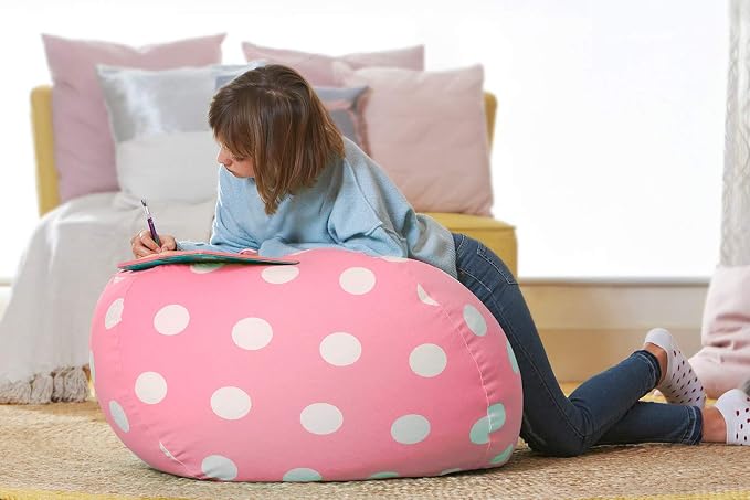 Aubliss Stuffed Animal Bean Bag Storage Chair | (Light Pink Dot, Medium (32'')) - Image 5