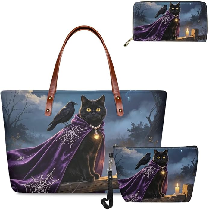 GIFTPUZZ Women Top Handle Bags Handbags with Zipper Leather Wallet Cash Card Phone Holder and Makeup Bag Set 3pcs - Image 4