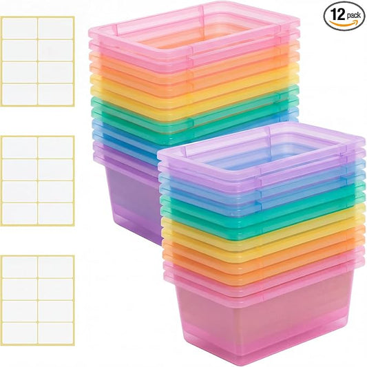 Zonon 12 Pcs Plastic Cubby Storage Bin Back to School Classroom Cubby Organization Storage Container with 1 Pack Self Adhesive Label for Office School Library(Clear Macaron Color,11.61 x 7.68 x 4.92) by Zonon