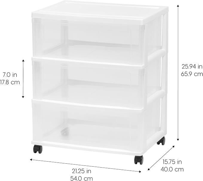IRIS USA 3-Drawer Wide Storage Cart with Wheels, Organizer, White | Store clothing, towels, office supplies, craft materials and household essentials with organized storage around your home - Image 2