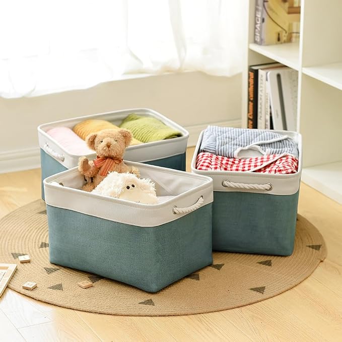 TcaFmac Organization and Storage Basket for Organizing - 16x12x12 inch Large 2 Pack Fabric Storage Cubes, Collapsible Storage Bins for Shelves Box Closet Cloth Home Toy Books Kids (White & Green) - Image 4