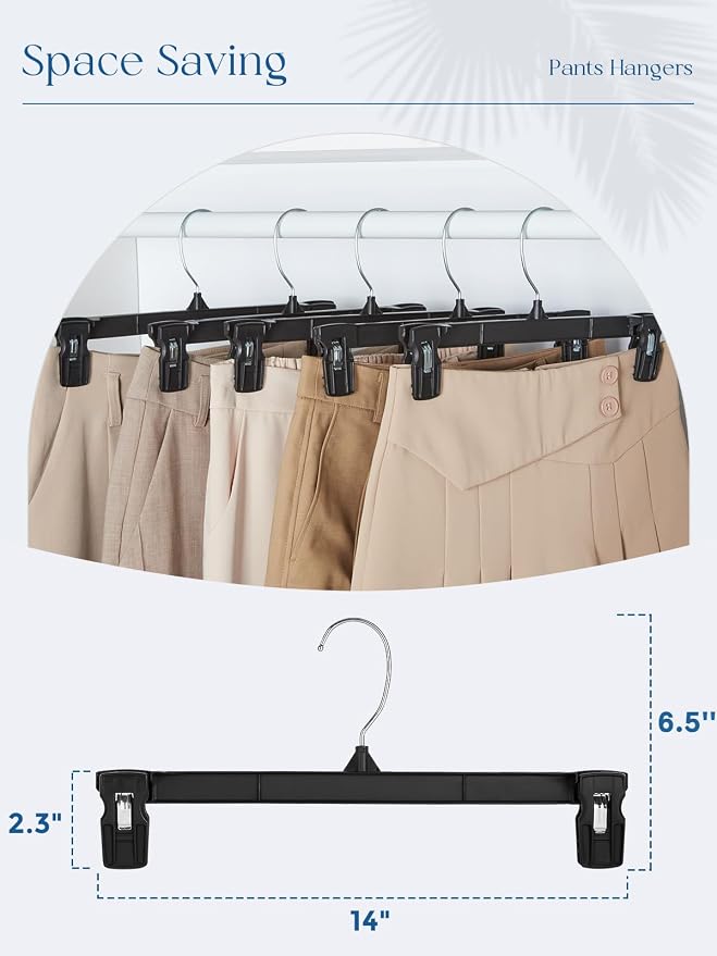 Smartor Black Pants Hangers 150 Pack, Skirt Hangers with Clips, 14 Inch | Strong Non-Slip Clips, 360° Swivel Hooks; Wide Plastic Clip Hangers for Adult Jeans, Trousers, Slacks and Heavier Bottom - Image 9