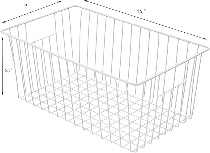 Freezer Baskets Organizer, Refrigerator Metal Wire Storage Divider, Household Container Bins with Handles for Kitchen, Pantry, Cabinet, Closets - Pearl White (6, 16in x 10in x 5.5in) - Image 5