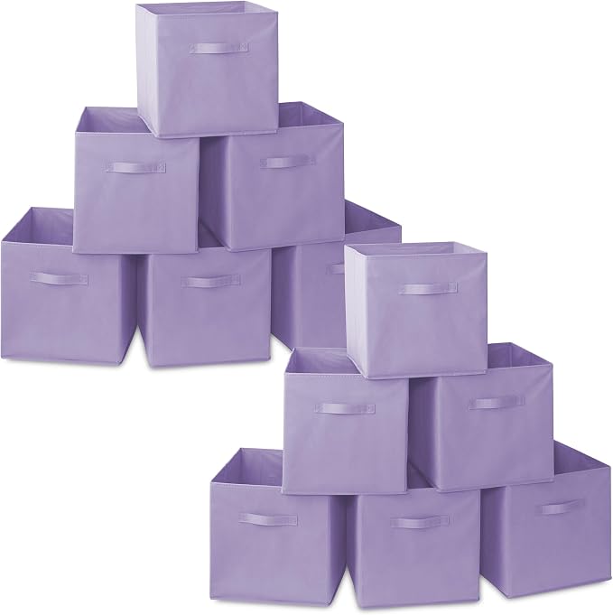 Casafield Set of 12 Collapsible Fabric Cube Storage Bins, Lavender - 13" Foldable Cloth Baskets for Shelves, Cubby Organizers & More by Casafield
