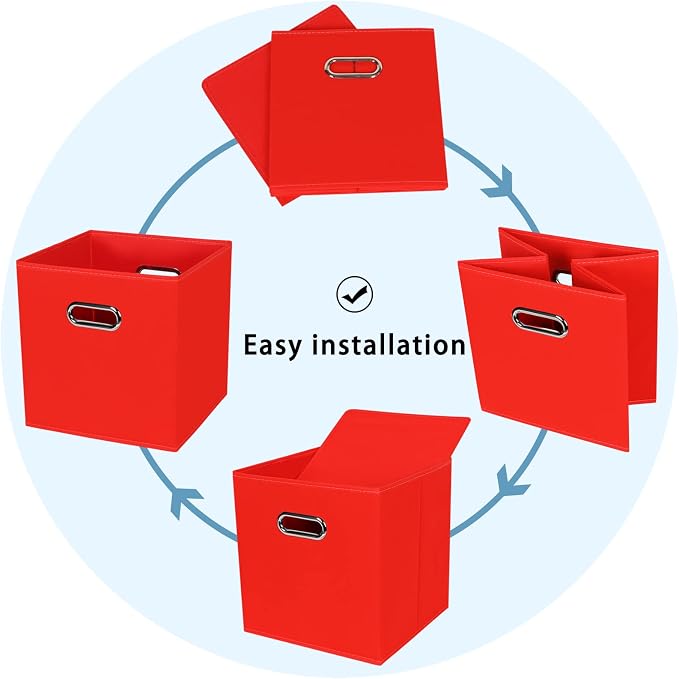 Fabric Cubby Storage Bins,13x13x13 Inches,Cube Organizer Bin Foldable Storage Boxes with Dual Handles Fabric Organizer Box and collapsible Storage basket,Set of 8,Red - Image 6