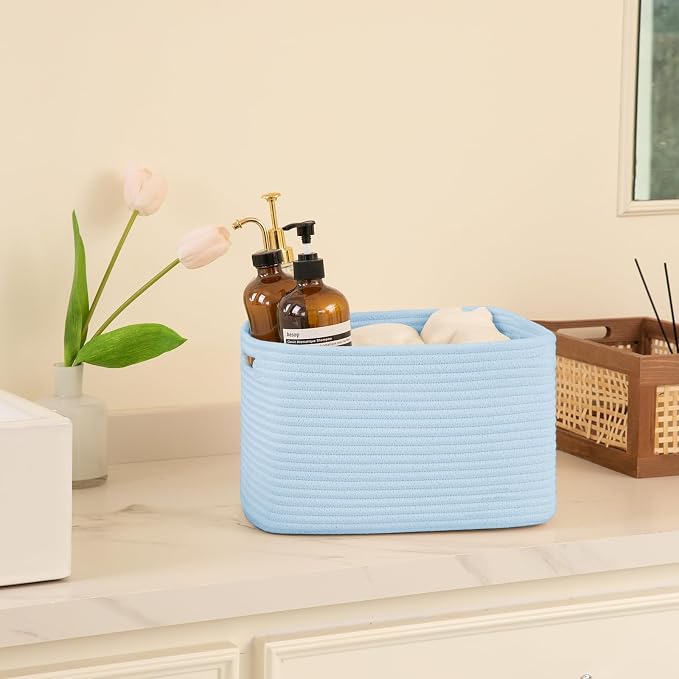 OIAHOMY 4 Pack Storage Baskets for Organizing 15L Storage Bins Light Blue | Woven Baskets for Storage Rectangle Small Baskets With Handles Baskets for Shelves Wicker Baskets for Shelves 12.7x9x7.8inch - Image 5