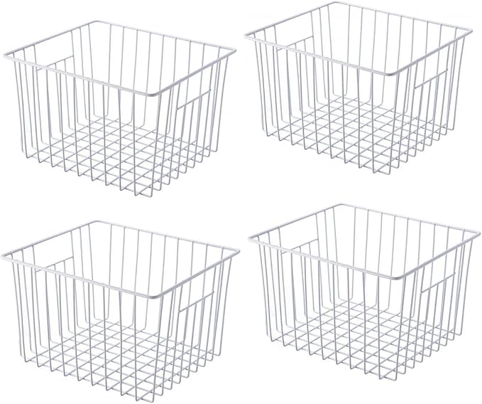 Freezer Storage Organizer Basket, Refrigerator Wire Household Bins with Built-in Handles for Kitchen, Pantry, Cabinet, Closets - Pearl White(4Pack, 11in x 10in x 5.5in) by lonpute