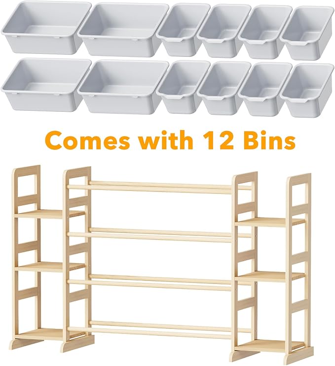SpaceAid Toy Storage Organizer with 6 Shelves and 12 Bins, Toy Organizers Storage Bookshelf, Kids Bin Shelf Toys Box Bookcase for Bedroom Playroom Organization Room Decor, Neutral Gray - Image 7