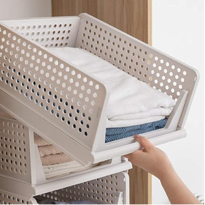 yazi 8 Pack Foldable Plastic Wardrobe Storage Bins | Stackable Cube Baskets Used as Closet Drawer and Shelf Organizer, Great for Bedroom Clothes Tidy Storage - Image 4