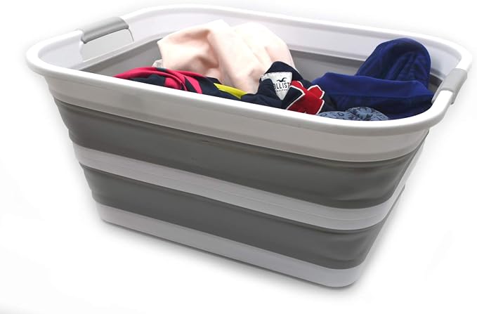 SAMMART 42L Collapsible Plastic Laundry Basket - Foldable Pop Up Storage Container/Organizer - Portable Washing Tub - Space Saving Hamper/Basket (Grey, 1) - Image 4