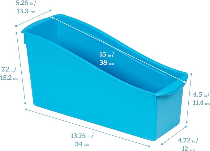 ECR4Kids Linking Plastic Storage Book Bin, Multipurpose Organization, Neon Blue, 10-Piece | Durable plastic with built-in handles, interlocking, nestable, ideal for books, magazines, and files in a classroom or office - Image 2