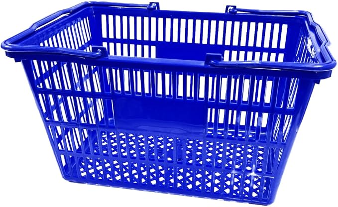 Stackable Plastic Shopping Baskets, Red and Blue, Easy-Grip Handles for Grocery, Retail, Liquor Stores, Home Use (4-pack, Red & Blue Assorted) - Image 3