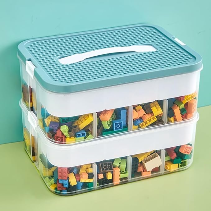 Toys Organizer Storage Case for Lego Box Kids Toy Stackable Building Blocks with Lids Bins Adjustable Lego Storage Containers Plastic Toy Box Green 2 Layers by joyingbaby