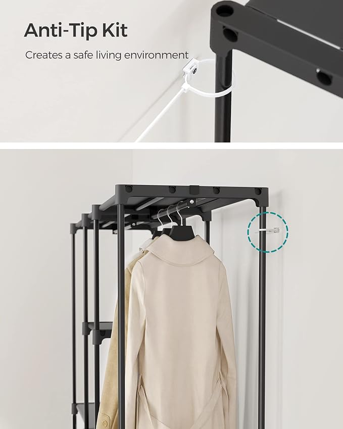SONGMICS Portable Closet, Freestanding Closet Organizer, Clothes Rack with Shelves, Hanging Rods, Storage Organizer, for Cloakroom, Bedroom, 71.7 x 16.9 x 71.7 Inches, Black URYG037B02 - Image 8