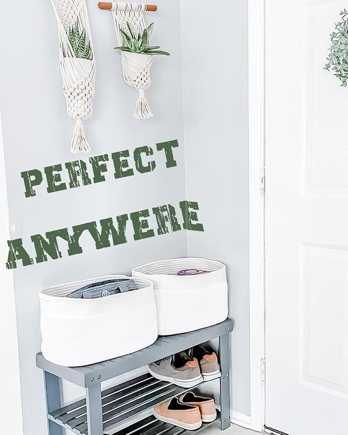 CHAT BLANC Cotton Rope Baskets for Organizing, Shelves, Toys, Storage, Shoe, Bathroom, Laundry, Towel, Nursery, Home Decor, Blanket, Cloth Woven Bins Fabric (Creamy White, 15"x10"x9") - Image 7