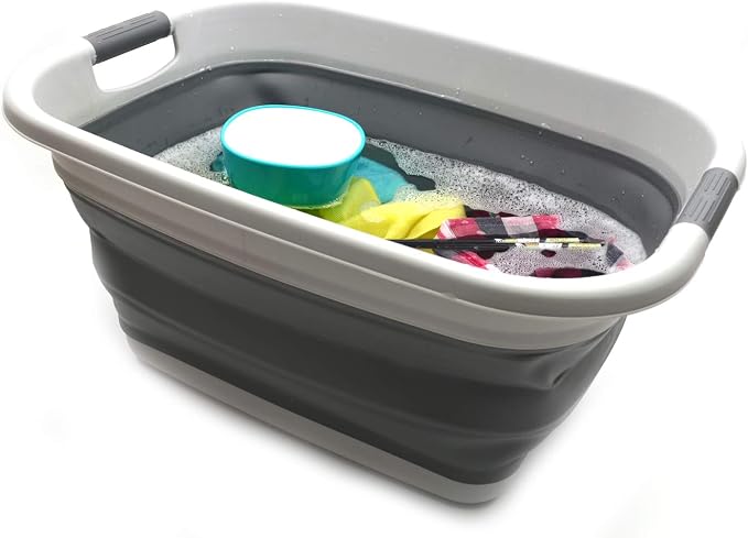 SAMMART 31L (8.1 gallon) Collapsible Plastic Laundry Basket-Foldable Pop Up Storage Container-Portable Washing Tub - Space Saving Hamper/Basket, Water capacity: 23L (6 gallon) (1, Light Grey) - Image 6