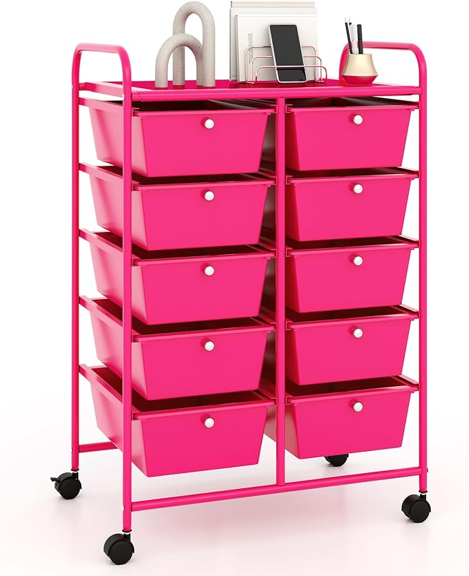 RELAX4LIFE 10-Drawer Rolling Storage Cart - Mobile Craft Art Supply Storage Organizer for Tool Scrapbook Paper Salon, Office School Classroom Teacher Rolling Cart with Drawers, Utility Cart on Wheels by RELAX4LIFE