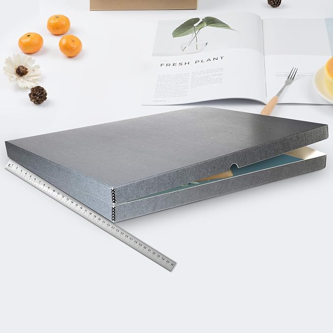 Lineco Clamshell Archival Storage Box, 23.5x30.5x1.75 Inch, Gray, Pack of 2 | Acid-Free with Metal Edge Boxboard, Organize and Store Photos Documents Cards Negatives Magazine Prints Family Records DIY - Image 5
