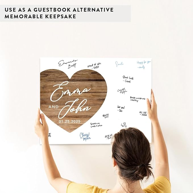 Andaz Press Custom Large Wedding Canvas Guestbook Alternative, 16 x 20 Inches, Rustic Wood Heart, Horizontal Personalized Sign Our Canvas, Welcome Sign for Fall, Rustic, Woodland Theme Events - Image 6