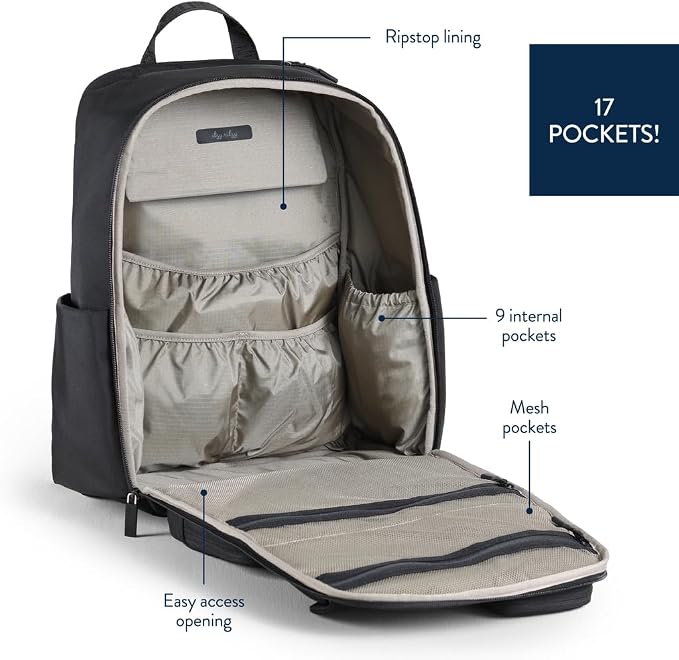 Itzy Ritzy Utility Diaper Bag Backpack, 17 Pockets w/Changing Pad (Black) | Travel-Ready Diaper Backpack with 2 Insulated Bottle Holders, Laptop Compartment, Trolley Sleeve, Straps, and Changing Pad - Image 4