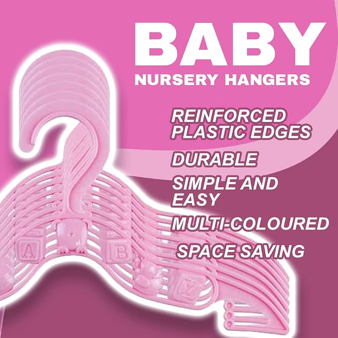 40 Pack Plastic BABY Nursery Hangers, Trouser Hanger Coat Hangers Trouser Hangers Baby Hangers for Clothes, Coat Hanger Baby Stuff Kids Hangers (Pink) - Image 2