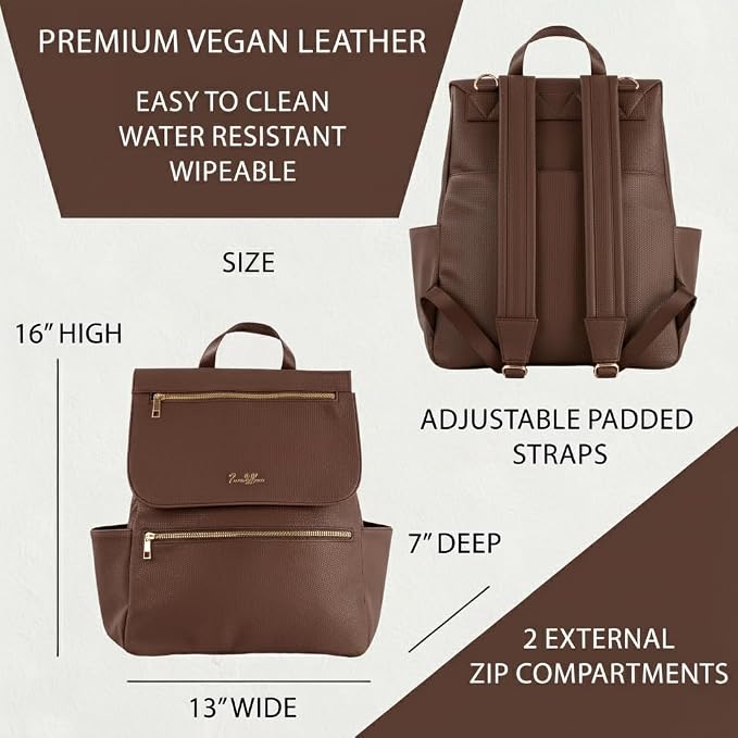 Vegan Leather Baby Backpack, with Front Zip Pocket (Chocolate) - Image 3