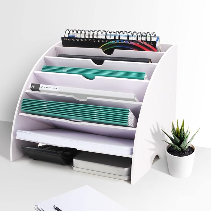 SONGWAY Fan Shaped Desk File Organizer - 6 Compartments File Holder for Desktop, Magazine Rack, Mail Holder, File Sorter, Paper Organizer for Home Office Classroom, White - Image 5