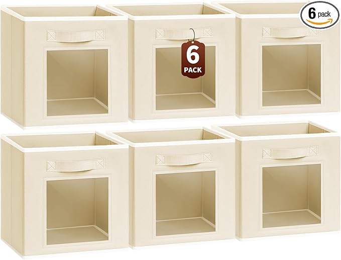Storage Baskets for Organizing - 6 Pack Cube Storge Bins, Foldable Storage Bins with Handle, Closet Organizers and Storage Baskets for Toys, Clothes, Beige by Homsorout