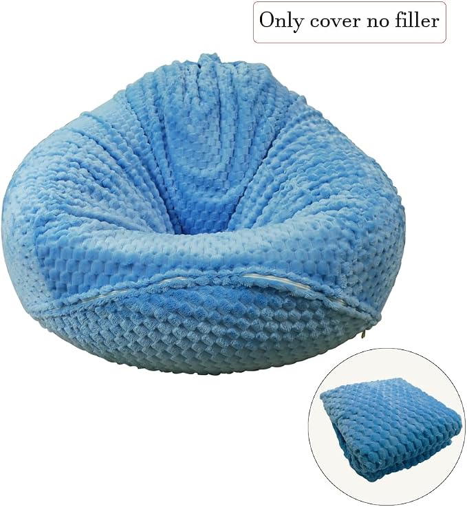 Soft Bean Bag Chair Cover No Filler Sofa Cover Storage Washable Bean Bag Cover Organizing Children Plush Toys for Living Room Bedroom (Sky Blue, 4 feet-43.3"*43.3"*27.6") - Image 7