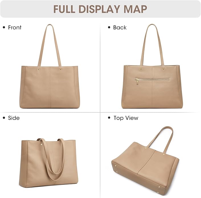 Kattee Women's Soft Leather Work Tote Bag | Large interior with a luggage sleeve for organized work, travel, and everyday carrying. - Image 6