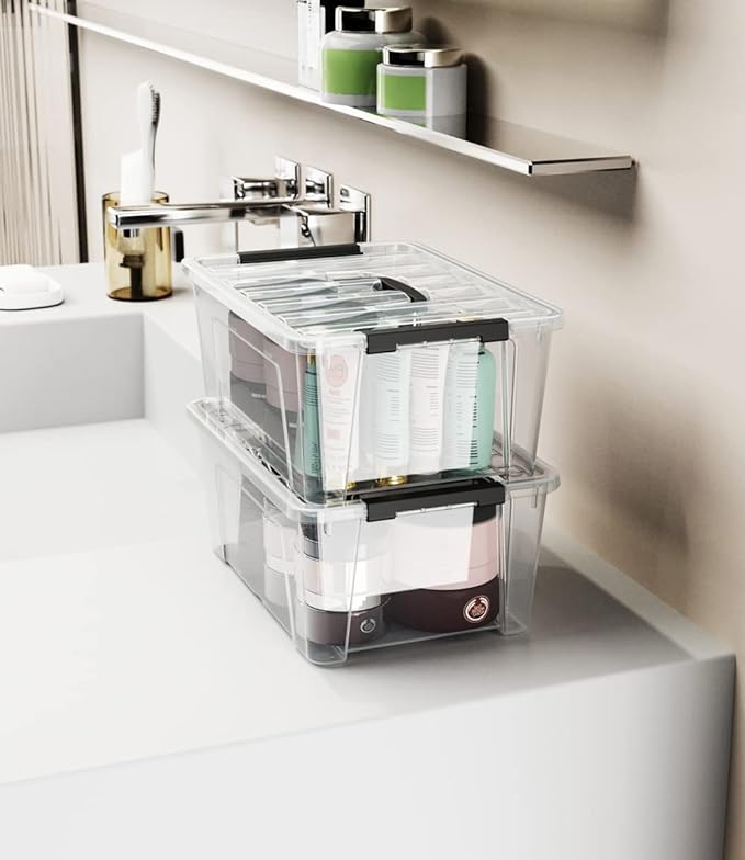 WYT 12 Pack Small 5-Quart Clear Plastic Storage Bins with Lids and Latch Buckles, Storage Organizer Container with Handle - Image 6