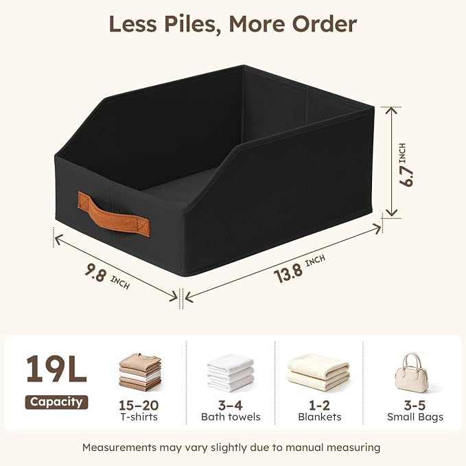 Fabric Storage Bins for Organizing - 8 Pack Large Trapezoid Collapsible Storage Bins with Front Handle, Closet Organizers and Storage for Bedroom, Home Shelves, Small Spaces, Black - Image 8