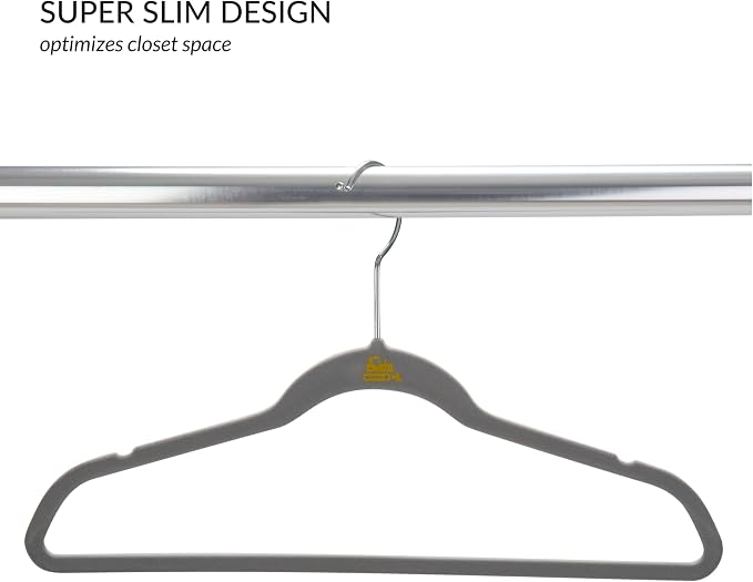 Simplify 25 Pack Kids Velvet Hangers | Slim | Non-Slip Design | Space Saving | Childrens Clothes | Shirts | Pants | Dresses | Baby Nursery | Closet Storage & Organization | Light Grey - Image 3