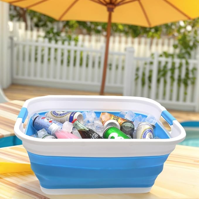 SAMMART 41L (10.8 gallon) Collapsible Plastic Laundry Basket - Foldable Pop Up Storage Container/Organizer - Portable Washing Tub - Space Saving Hamper/Basket (Rectangular, Sky Blue) - Image 3