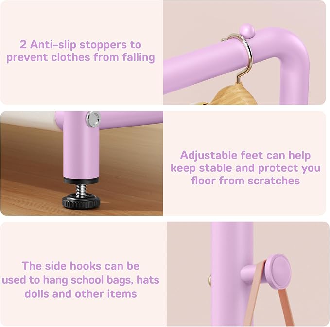 Kids Clothing Rack with Storage Shelf, Kids Dress Up Storage | for Coats, Small Baby Garment Rack for Hanging Clothes, Toddler Wardrobe Closet Organizer (Purple, Classic) - Image 5