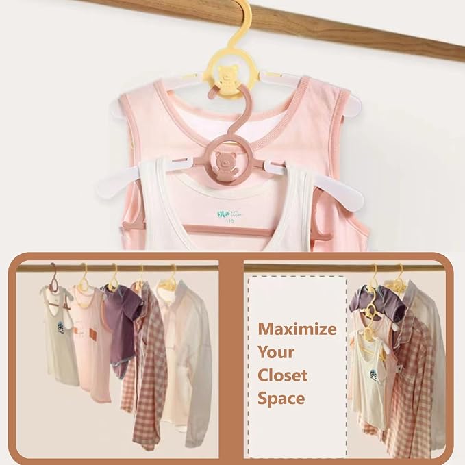 Baby Clothes Hangers 20 Pack Plastic Kids Hangers Space Saving for Closet | ellow Hanger for Toddler Girl and Boy - Lightweight Anti-Slip Cascading Padded Slim Extendable Adjustable Pants Bear Hangar - Image 4