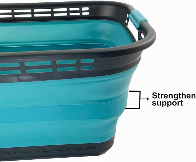 SAMMART 42L (11 Galloons) Collapsible Plastic Laundry Basket - Foldable Pop Up Storage Container/Organizer - Portable Washing Tub - Space Saving Hamper/Basket [BPA Free] (Grey/Crystal Blue) - Image 4