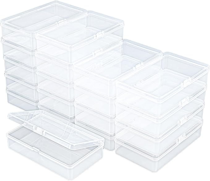 19 Pack Rectangular Clear Plastic Storage Containers | Hinged Lid, For Beads and Small Craft Items, 5.7 x 3.35 x 1.38 inch by Thintinick