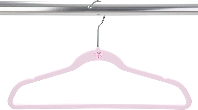 Simplify 50 Pack Kids Velvet Hangers | Slim | Non-Slip Design | Space Saving | Childrens Clothes | Shirts | Pants | Dresses | Baby Nursery | Closet Storage & Organization | Blush - Image 2