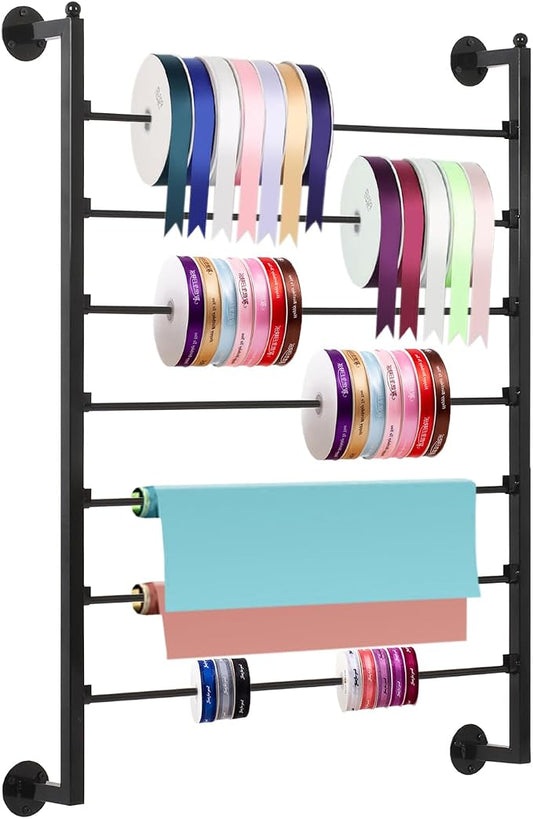 Yonynise Ribbon Storage Organizer,31.5-inch Width Wall Mounted Ribbon Holder Rack,7 Tier Large Capacity Metal Ribbon Storage for Craft Room,Flower Shop,Cake Shop,Gift Wrapping Paper,Black by Unknown