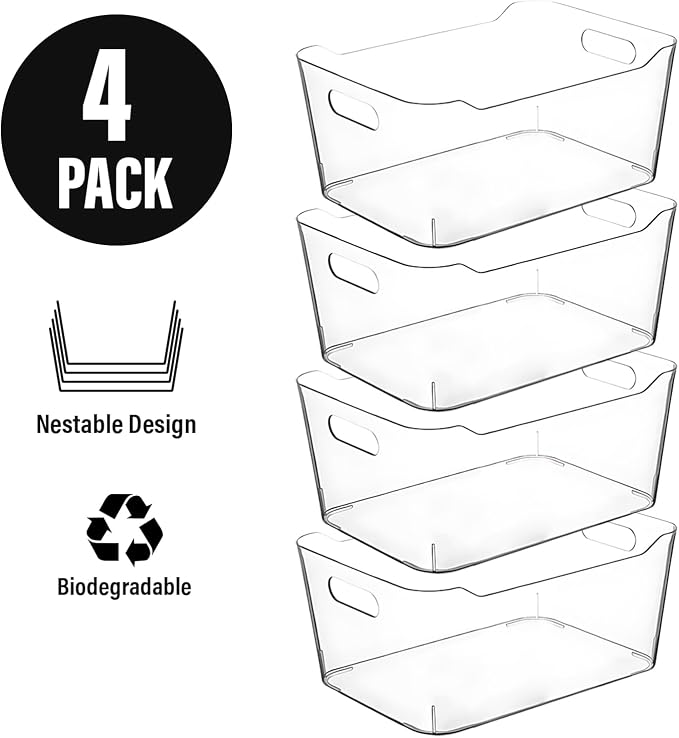 Clear Storage Bins, Pantry Organizers and Storage Containers Fridge Organizer Bins Kitchen Organization Cabinet Organizer Bin for organizing Cleaning Supplies Home Kitchen Refrigerator Containers - Image 6