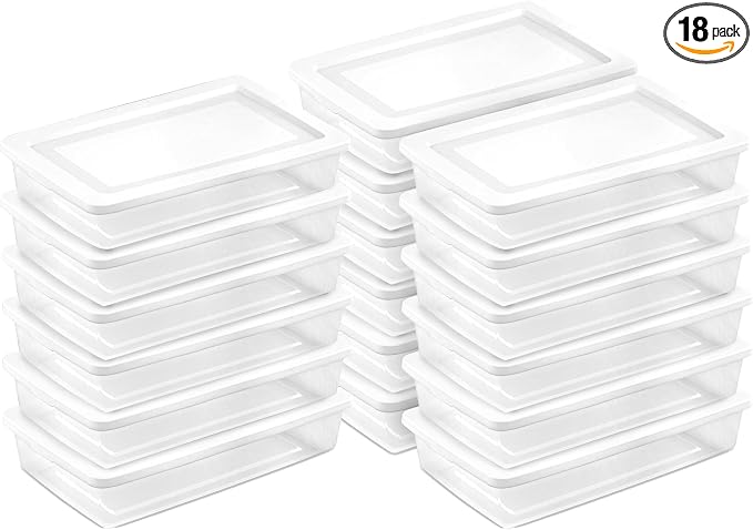 Sterilite 18 Pack Storage Box, 41 Quart Stackable Tote, Clear Plastic Container with Secure Snapping Lids for Home and Office Organization, White by Sterilite