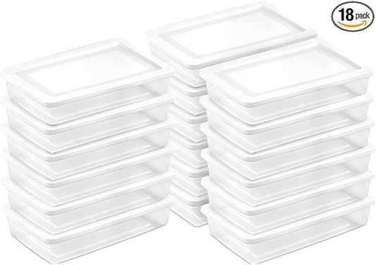 Sterilite 18 Pack Storage Box, 41 Quart Stackable Tote, Clear Plastic Container with Secure Snapping Lids for Home and Office Organization, White by Sterilite