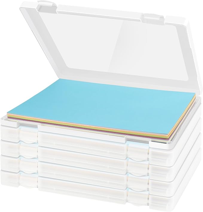 10 Pack A4 File Paper Storage and Organizer Box, Clear Scrapbook Office Document Holder Plastic Storage Container with Hing Lids Portable Project Case for Magazine File and School Supplies by Moon+Magpie